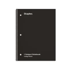 Staples 1-Subject Notebook, 8" x 10.5", College Ruled, 70 Sheets, Black, 6/Pack (TR58374)
