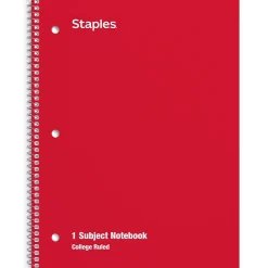 Staples 1-Subject Notebooks, 8" x 10.5", College Ruled, 70 Sheets, Assorted Colors (ST54891C)
