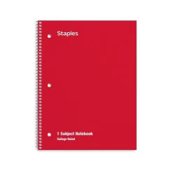 Staples 1-Subject Notebooks, 8" x 10.5", College Ruled, 70 Sheets, Assorted Colors, 48/Pack (10871)