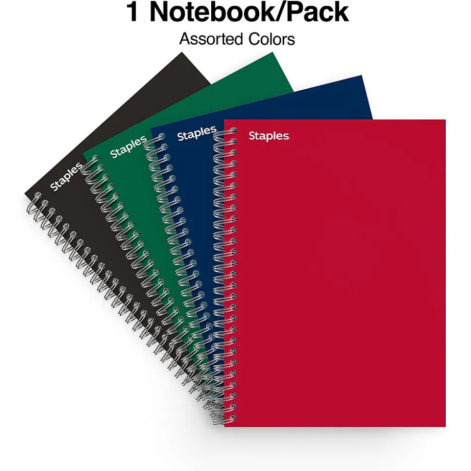 Staples® 1-Subject Subject Notebooks, 5" x 7", College Ruled, 100 Sheets, Assorted (83357)