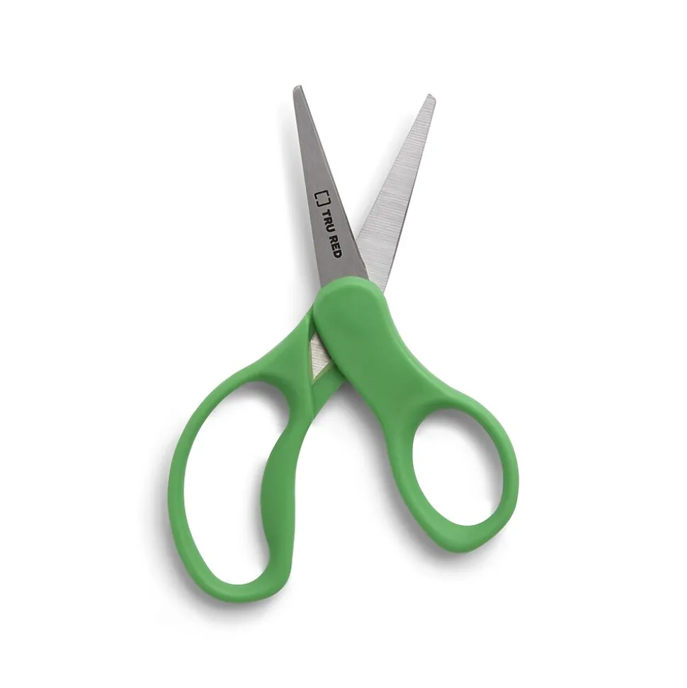 Staples Teacher Pack 5" Kids Pointed Tip Stainless Steel Scissors, Straight Handle, Right & Left Handed, 12/Pack (TR55057)