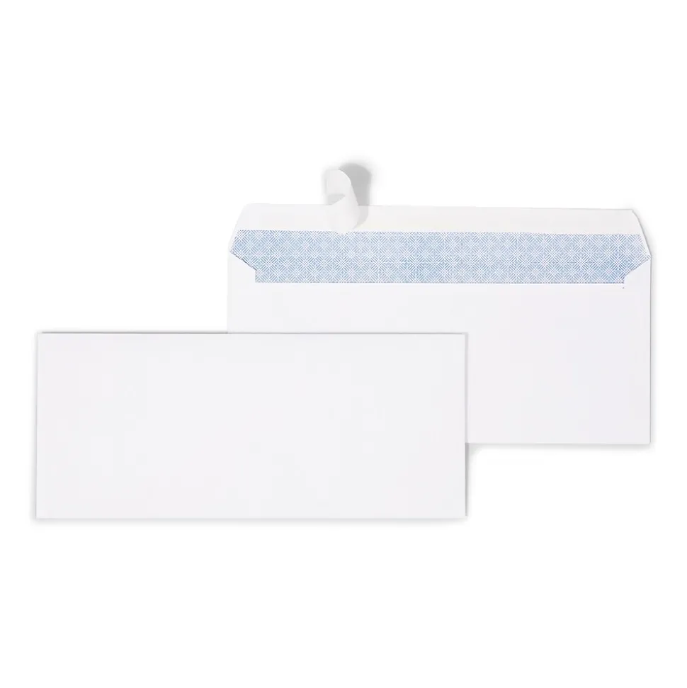 Staples Tear-Resistant EasyClose Security Tinted #10 Business Envelopes, 4 1/8" x 9 1/2", White, 100/Box (21573)