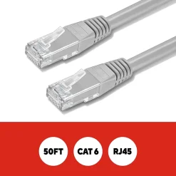 Staples TECH 50' Cat-6 Ethernet Cable, Male to Male, Gray (ST62447)