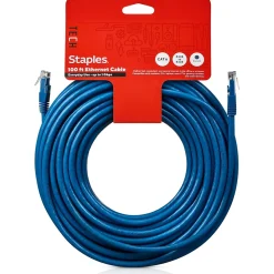 Staples TECH 100' Cat-6 Ethernet Cable, Male to Male, Blue (ST62452)