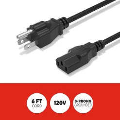 Staples TECH 6 ft. AC Power Cord, Male to Male, Black (ST62398)