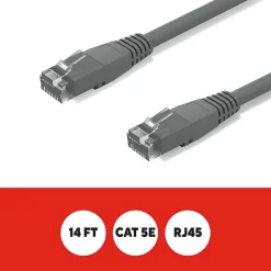 Staples TECH 14 ft. Cat 5E Ethernet Cable, Male to Male, Gray (ST62449)