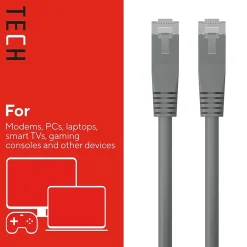 Staples TECH 14 ft. Cat 5E Ethernet Cable, Male to Male, Gray (ST62449)