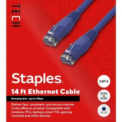 Staples TECH 14 ft. Cat-6 Ethernet Cable, Male to Male, Blue (ST62455)