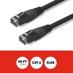 Staples TECH 50 ft. Cat-6 Ethernet Cable, Male to Male, Black, 10/Pack (ST62459)