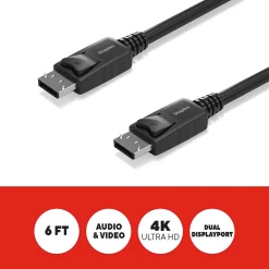 Staples TECH 6 ft. Display Port to Display Port Audio/Video Cable, Male to Male, Black (ST62469)