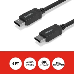 Staples TECH 6 ft. Display Port to Display Port Audio/Video Cable, Male to Male, Black (ST62474)
