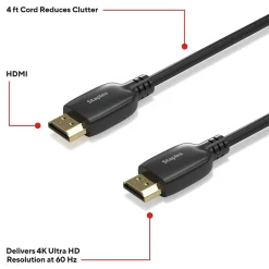Staples TECH 4 ft. HDMI to HDMI Audio/Video Cable, Male to Male, Black, 2/Pack (ST62478)