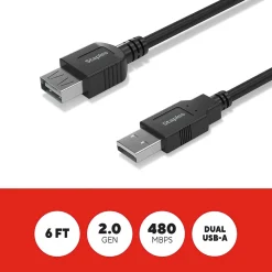Staples TECH 6 ft. USB-A to USB-A Cable, Male to Male, Black (ST62439)