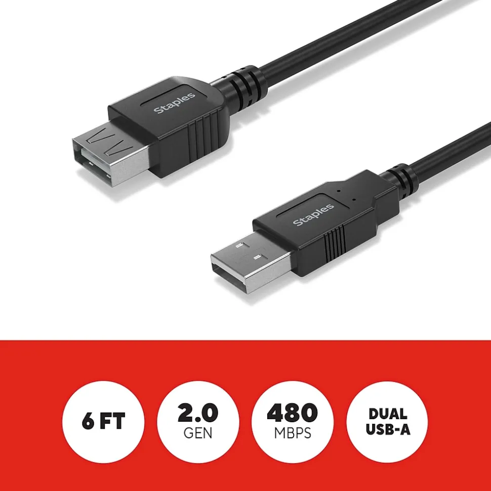 Staples TECH 6 ft. USB-A to USB-A Cable, Male to Male, Black (ST62439)