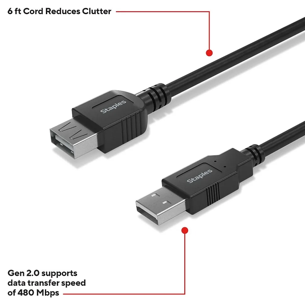 Staples TECH 6 ft. USB-A to USB-A Cable, Male to Male, Black (ST62439)