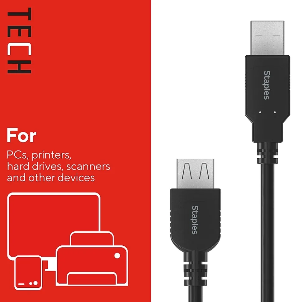 Staples TECH 6 ft. USB-A to USB-A Cable, Male to Male, Black (ST62439)
