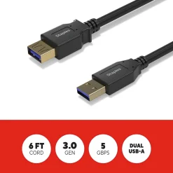 Staples TECH 6 ft. USB-A to USB-A Cable, Male to Male, Black (ST62442)