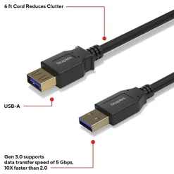 Staples TECH 6 ft. USB-A to USB-A Cable, Male to Male, Black (ST62442)