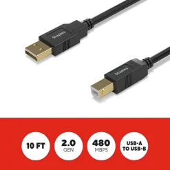 Staples TECH 10 ft. USB-A to USB-B 2.0 Cable, Male to Male, Black (ST62443)