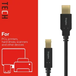 Staples TECH 10 ft. USB-A to USB-B 2.0 Cable, Male to Male, Black (ST62443)