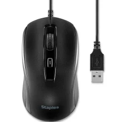 Staples TECH Ambidextrous Optical USB Mouse, Black (ST62598)