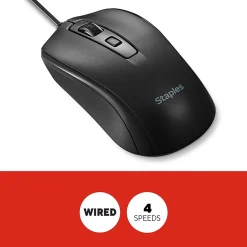 Staples TECH Ambidextrous Optical USB Mouse, Black (ST62598)