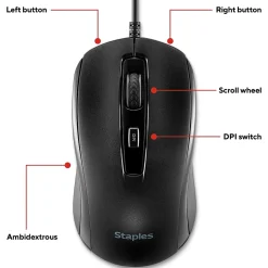 Staples TECH Ambidextrous Optical USB Mouse, Black (ST62598)