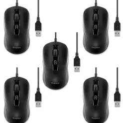 Staples TECH Ambidextrous Optical USB Mouse, Black, 5/Pack (ST62598-5ppk-VB)