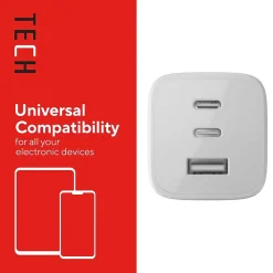 Staples TECH GaN USB-A/USB-C Wall Charger with Cable, 65W, White (ST62326)