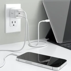 Staples TECH GaN USB-A/USB-C Wall Charger with Cable, 65W, White (ST62326)