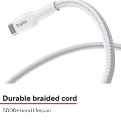 Staples TECH Lightning to USB-C Charging Cable, 6.5 ft., White (ST62333)