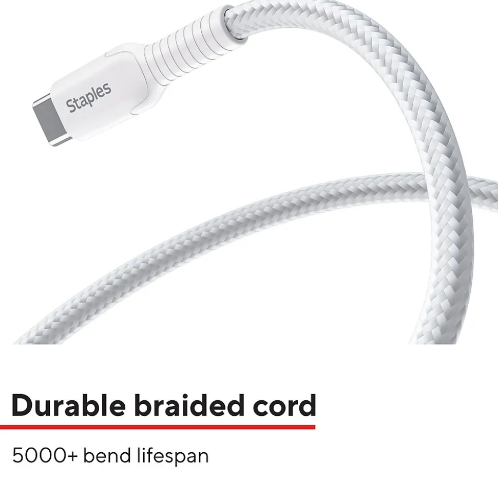 Staples TECH Lightning to USB-C Charging Cable, 6.5 ft., White (ST62333)