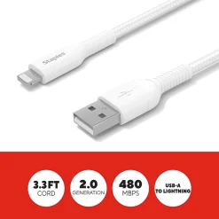 Staples TECH Lightning to USB-A Charging Cable, 3.3 ft., White (ST62329)