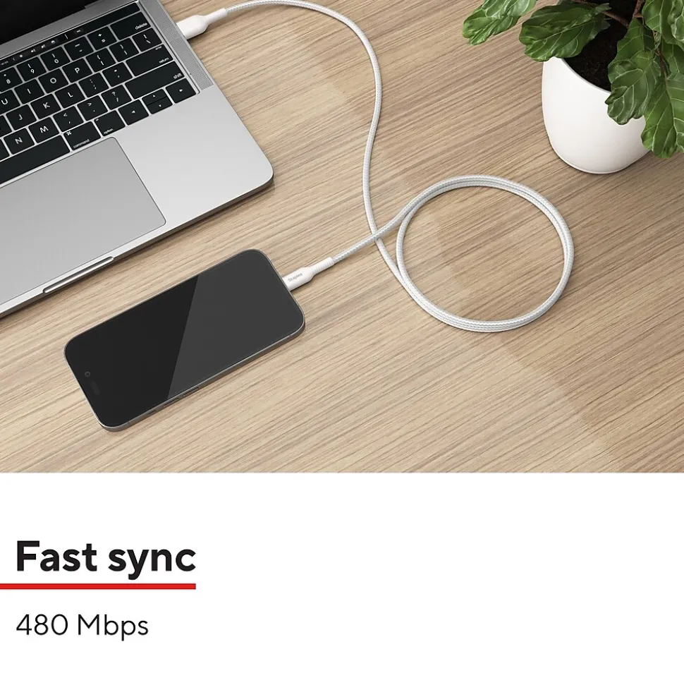 Staples TECH Lightning to USB-A Charging Cable, 3.3 ft., White (ST62329)