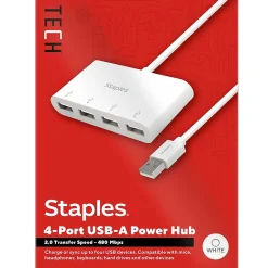 Staples TECH 4-Port USB 2.0 Hub, White (ST62376)