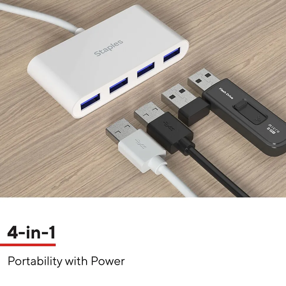Staples TECH 4-Port USB 2.0 Hub, White (ST62376)