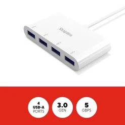 Staples TECH 4-Port USB 3.0 Hub, White (ST62380)