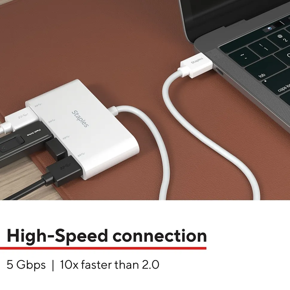 Staples TECH 4-Port USB 3.0 Hub, White (ST62380)