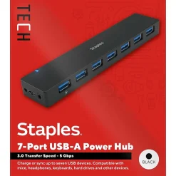 Staples TECH 7-Port USB 3.0 Hub, Black (ST62371)