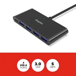 Staples TECH 4-Port USB 3.0 Hub, Black (ST62372)