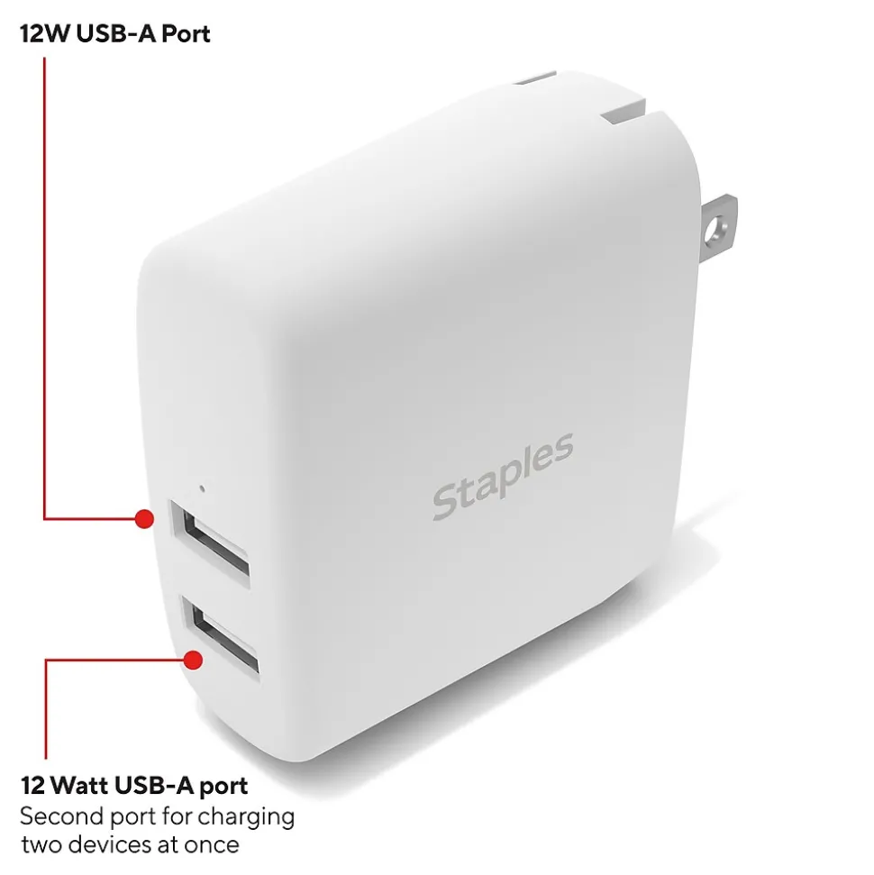 Staples TECH USB-A Wall Charger, 24W, White (ST62318)
