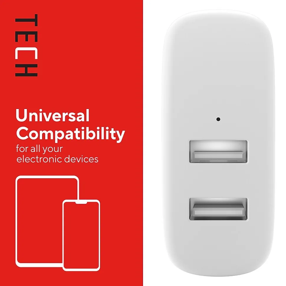 Staples TECH USB-A Wall Charger, 24W, White (ST62318)