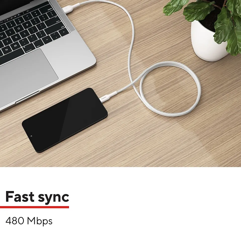 Staples TECH USB-C to USB-A Charging Cable, 6.5 ft., White (ST62338)