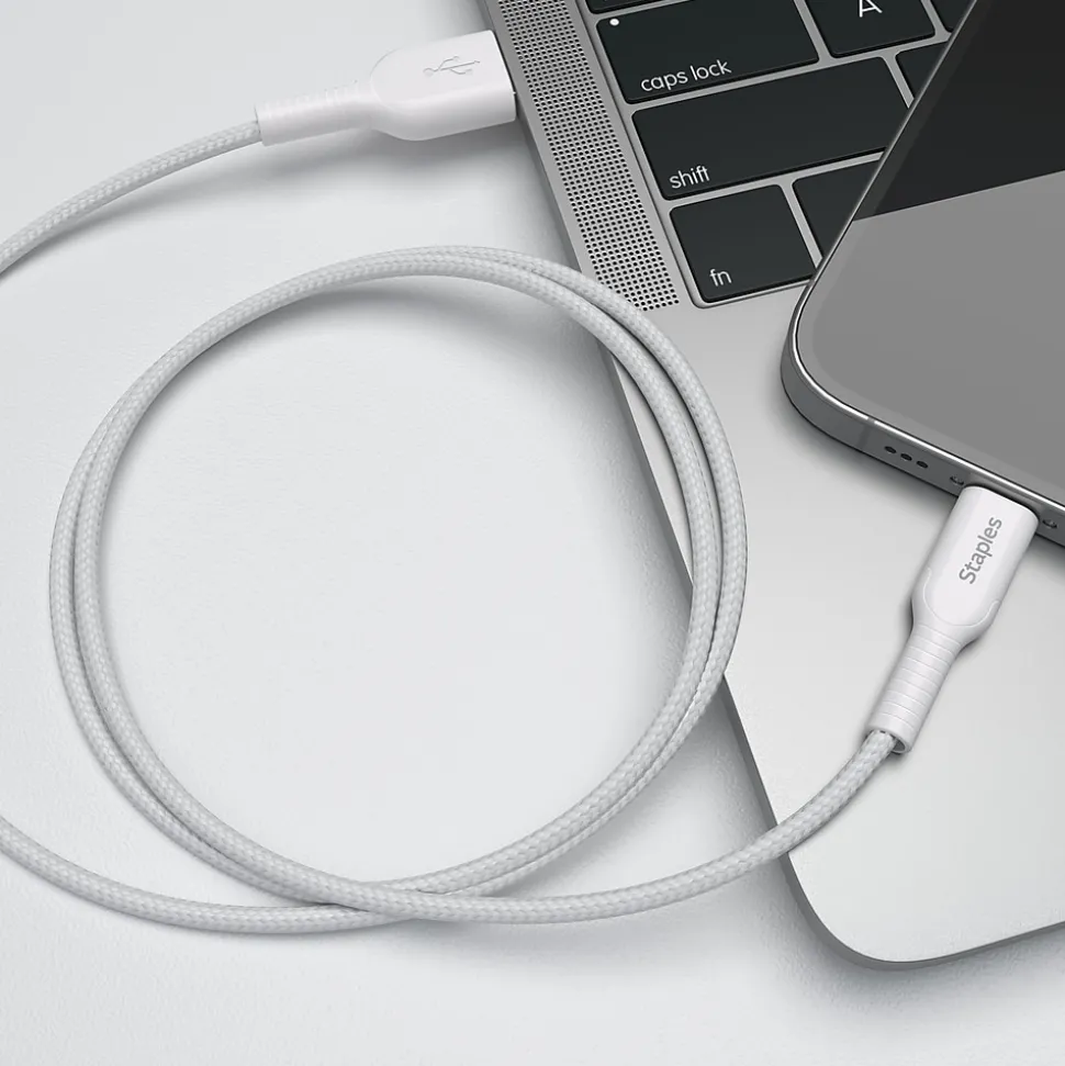 Staples TECH USB-C to USB-A Charging Cable, 6.5 ft., White (ST62338)