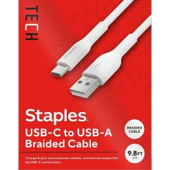 Staples TECH USB-C to USB-A Charging Cable, 9.8 ft., White (ST62339)