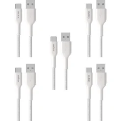Staples TECH USB-C to USB-A Charging Cable, 6.5 ft., White, 5/Pack (ST62338-5pk-VB)