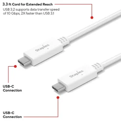 Staples TECH USB-C to USB-C Charging Cable, 3.3 ft., White (ST62317)