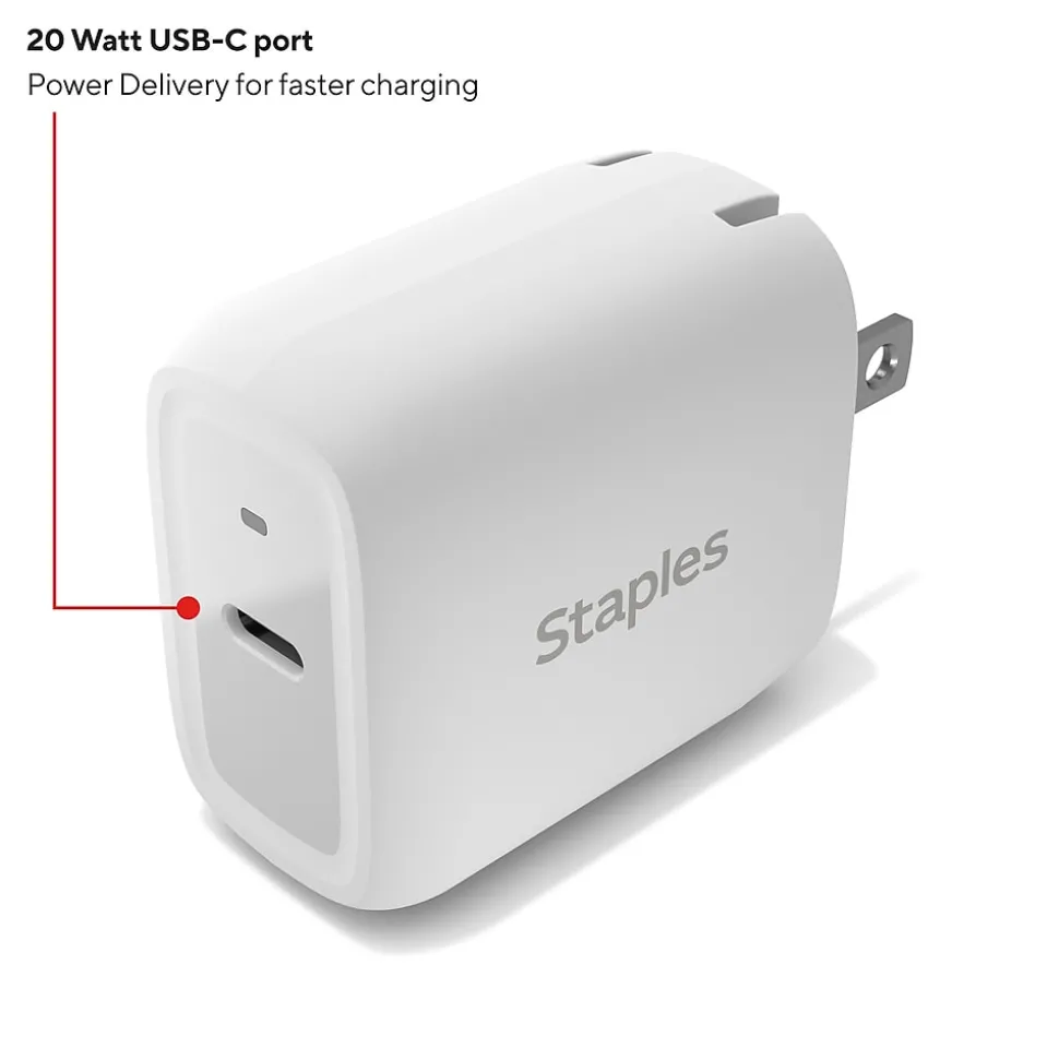 Staples TECH USB-C Wall Charger, 20W, White (NX60446)