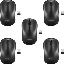 Staples TECH Wireless Ambidextrous Optical USB Mouse, Black, 5/Pack (ST62601-5pk-VB)