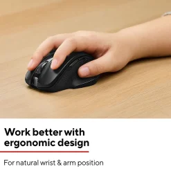 Staples TECH Wireless Ergonomic Curved Optical USB Mouse, Black (ST62599)